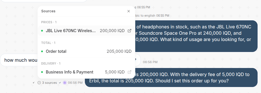 Message24 shows the citations for each AI response